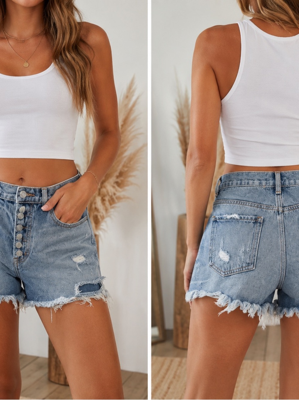 By Together Distressed Button-Fly Denim Shorts – Size Large